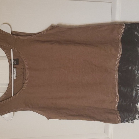 Transformations by Helen brown linen tank embellished w black lace size medium - Picture 2 of 9